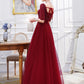 Wine Red Engagement Back Door Evening Dress Female Long Sleeve