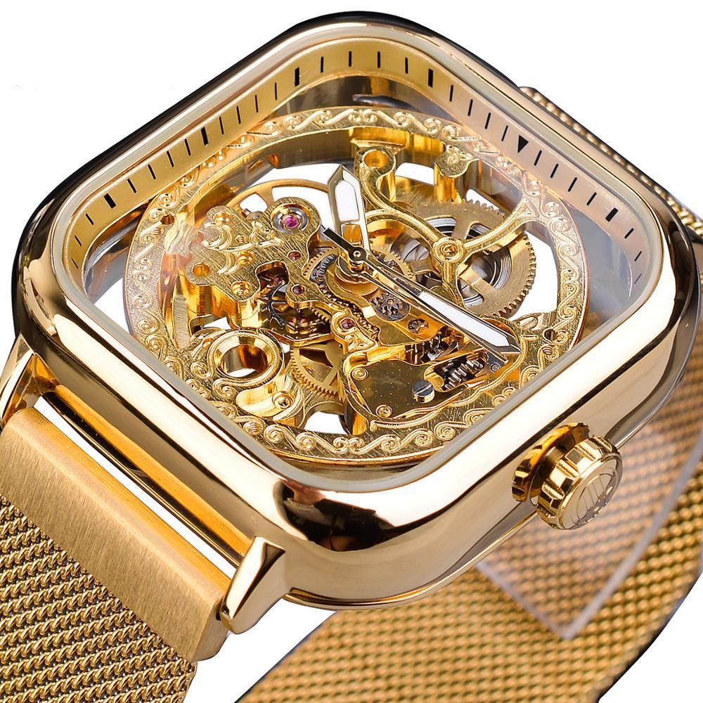 Hollow square automatic mechanical watch