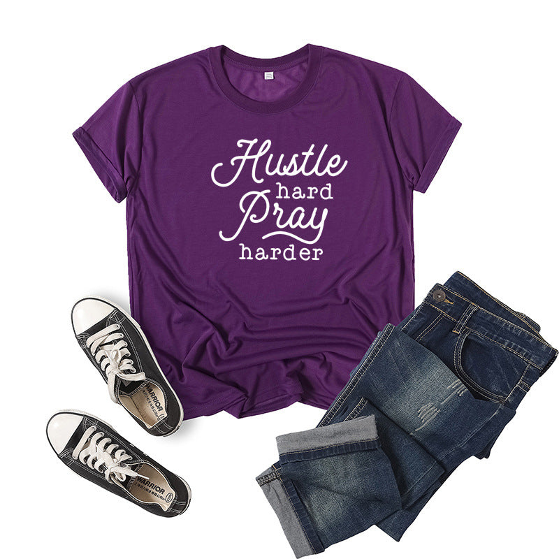 Hustle Hard Pray Harder T-shirt à manches courtes imprimé lettre