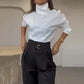 Fashion High Neck Oblique Shoulder Tops Blouse and Pants Women