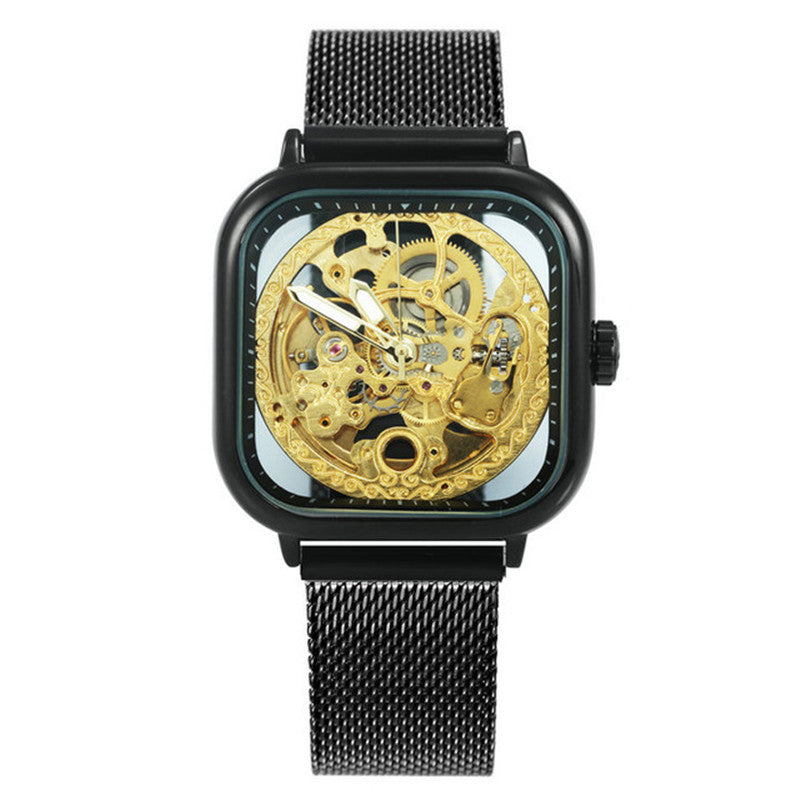 Hollow square automatic mechanical watch