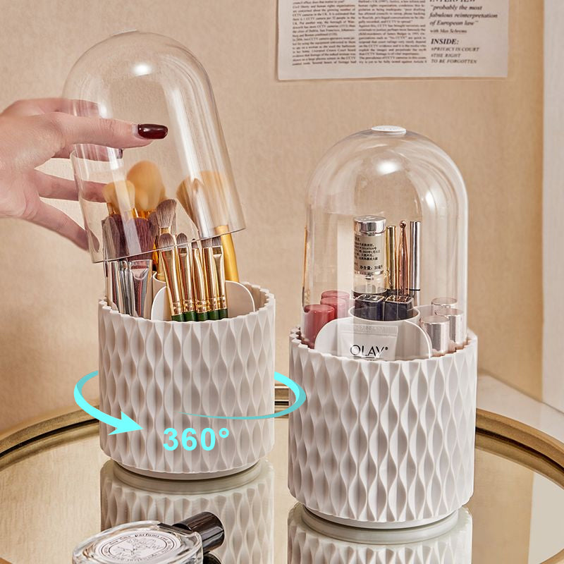 Boîte de rangement transparente rotative à 360 degrés pour pinceaux de maquillage, grande capacité, porte-stylo, poussière acrylique avec couvercle, boîte de rangement pour cosmétiques de bureau