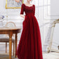 Wine Red Engagement Back Door Evening Dress Female Long Sleeve