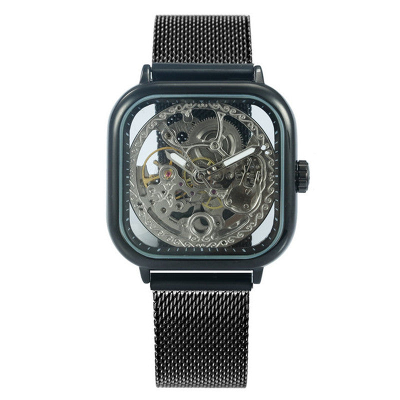 Hollow square automatic mechanical watch