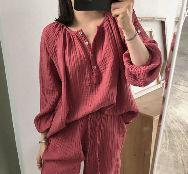 Loose and comfortable round neck pajamas suit