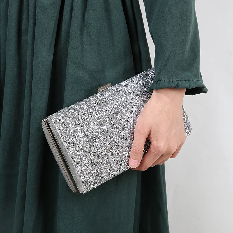 Pochette de soirée pour femmes, pochette à paillettes de diamant, sac à main et sac à main pour fête Banquet, noir, or, argent, sac à bandoulière à deux chaînes