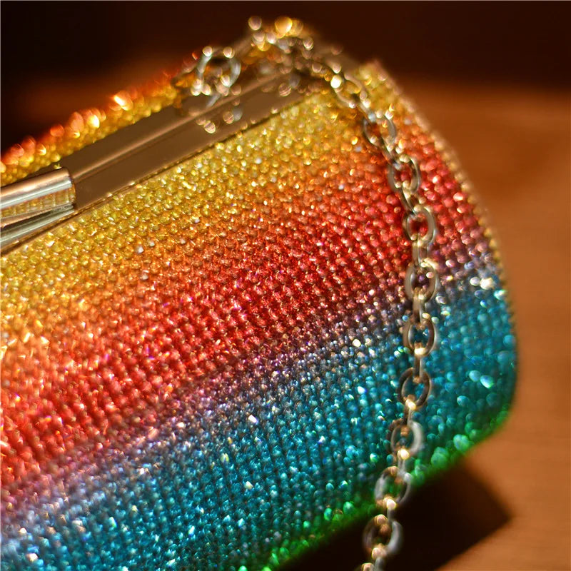 Rainbow Rhinestone Handbag Women Luxury Evening Bag Wedding Clutch Bag Diamond Cylinder Shoulder Bag ZD1739