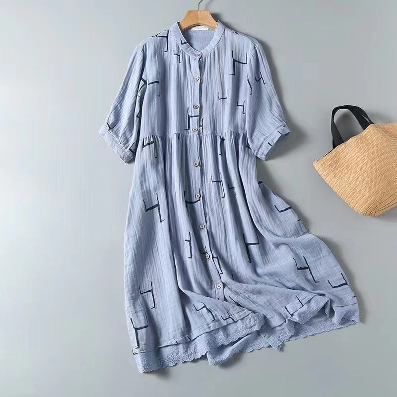 Korean Style Double Layer Cotton Yarn Retro Dress for Women