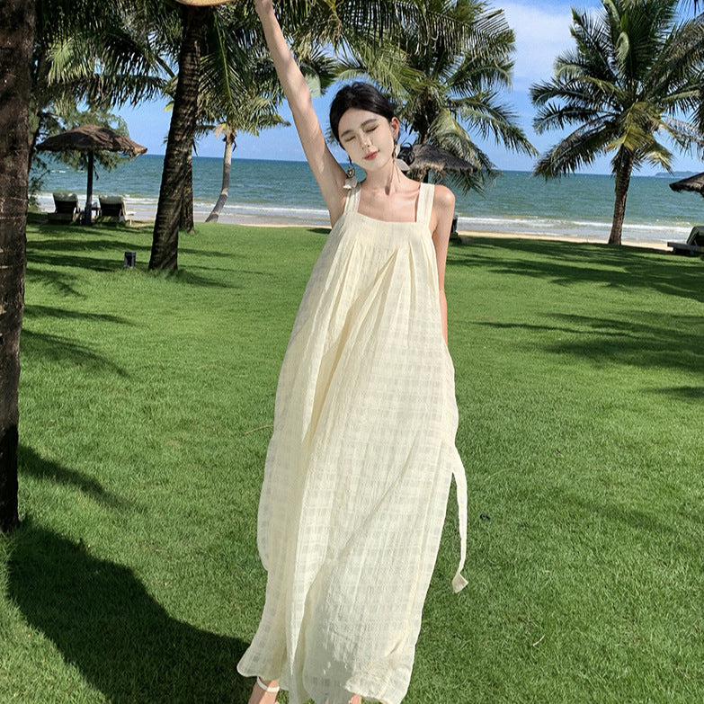 Real Shot Vacation Style White Fairy Sling Dress