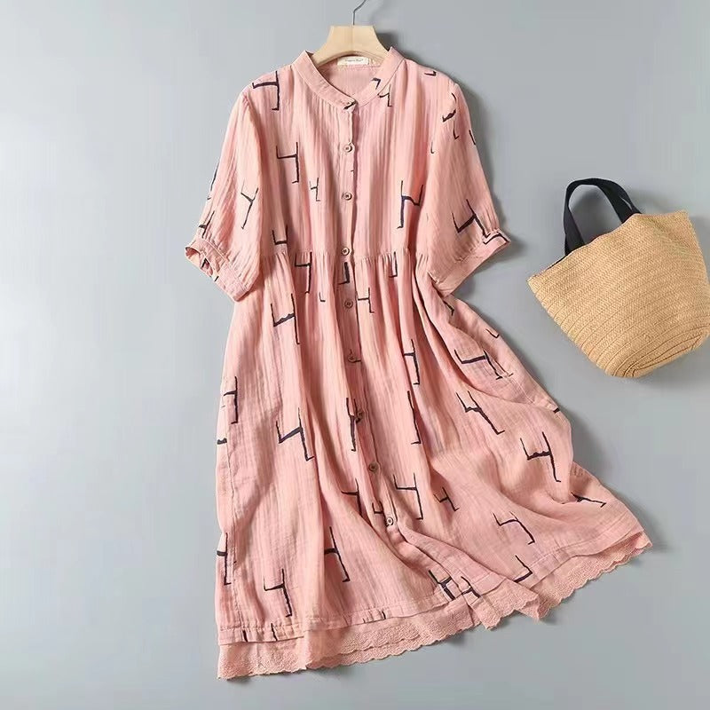 Korean Style Double Layer Cotton Yarn Retro Dress for Women