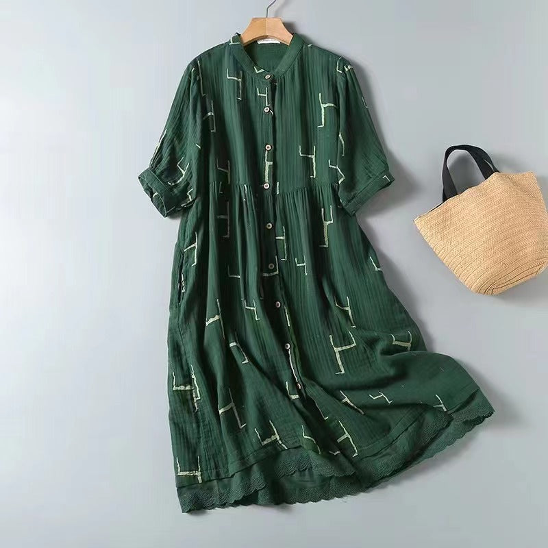 Korean Style Double Layer Cotton Yarn Retro Dress for Women