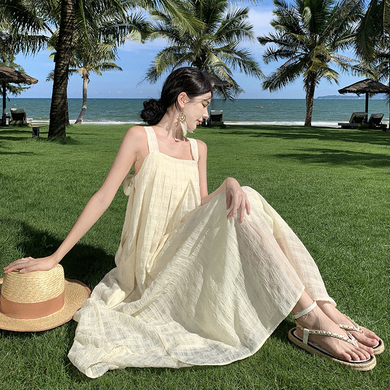 Real Shot Vacation Style White Fairy Sling Dress