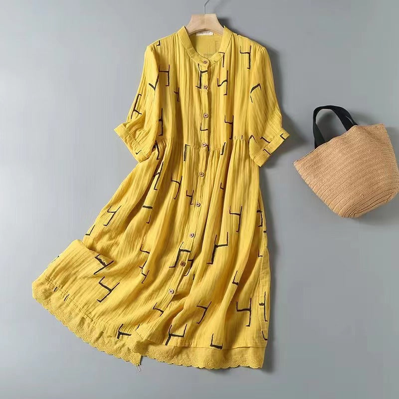 Korean Style Double Layer Cotton Yarn Retro Dress for Women