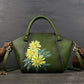 Retro Hand Painted Tote Bag in First Layer Cowhide Leather