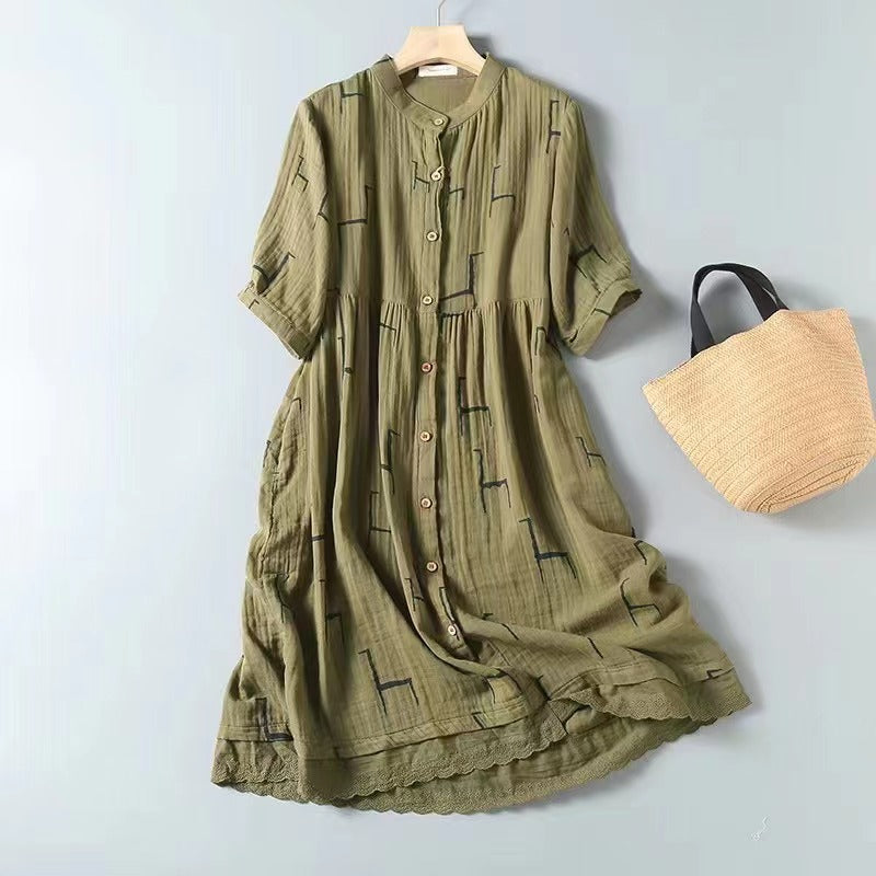 Korean Style Double Layer Cotton Yarn Retro Dress for Women