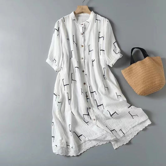 Korean Style Double Layer Cotton Yarn Retro Dress for Women