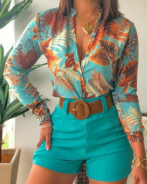 Women's Printed Long Sleeve Stand Collar Shirt