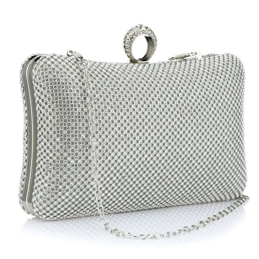 Evening Clutch Bag for Women, Evening Clutch Bag, Handbag with Chain, Mobile Phone Wallet, Lipstick, Wedding Clutch, Silver