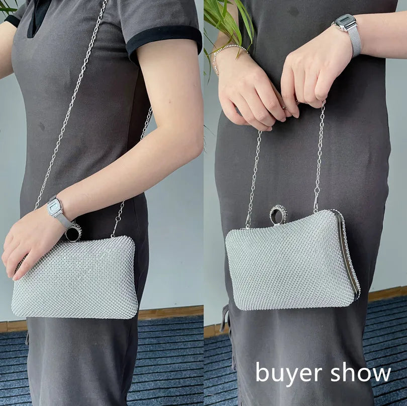 Evening Clutch Bag for Women, Evening Clutch Bag, Handbag with Chain, Mobile Phone Wallet, Lipstick, Wedding Clutch, Silver