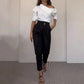 Fashion High Neck Oblique Shoulder Tops Blouse and Pants Women