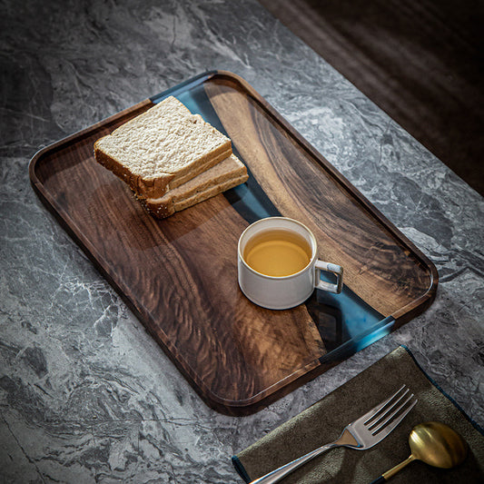 Small Rectangular Tea Table Tray Black Walnut Resin Solid Wood Household Fruit