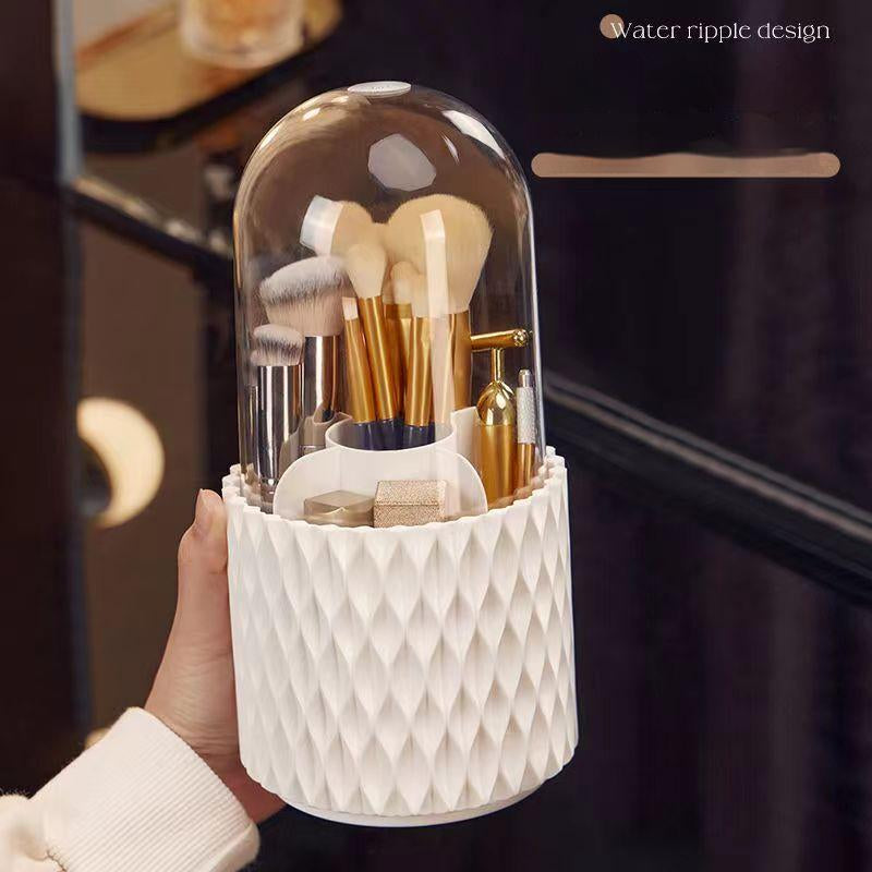 Boîte de rangement transparente rotative à 360 degrés pour pinceaux de maquillage, grande capacité, porte-stylo, poussière acrylique avec couvercle, boîte de rangement pour cosmétiques de bureau