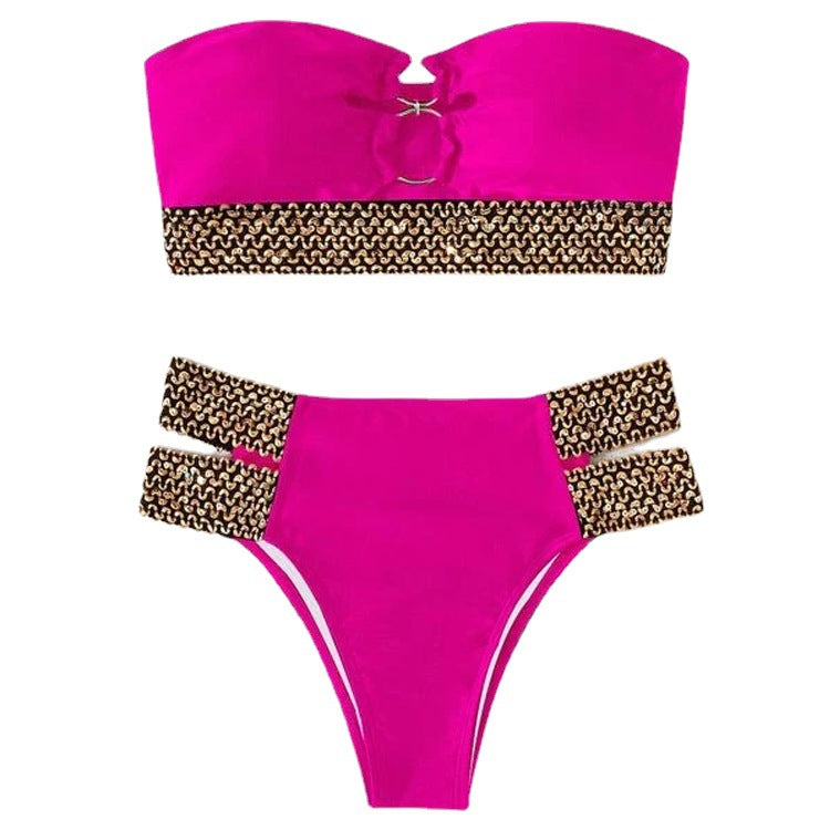 Maillot de bain fendu bikini de plage creux fille