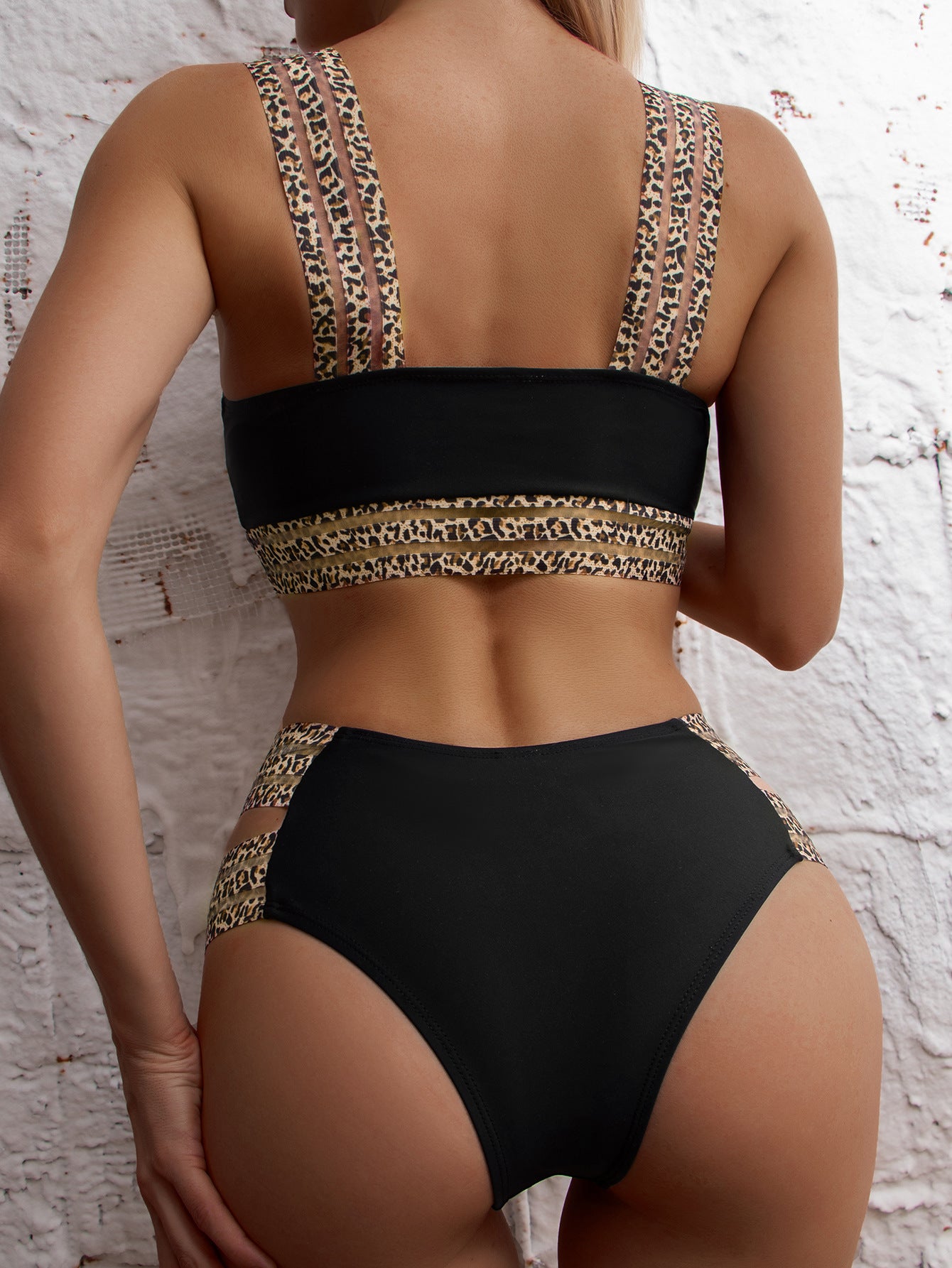 Maillot de bain bikini à ruban léopard pour femme